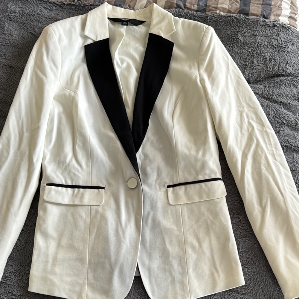 White Blazer with Black Trim - Women's Tailored Jacket